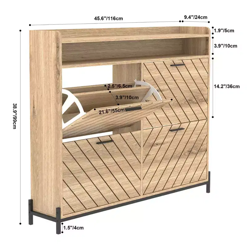 Shoe Storage Cabinet With 4 Flip Drawers, Narrow Shoe Rack Cabinet Organizer, Wood 38.77in H