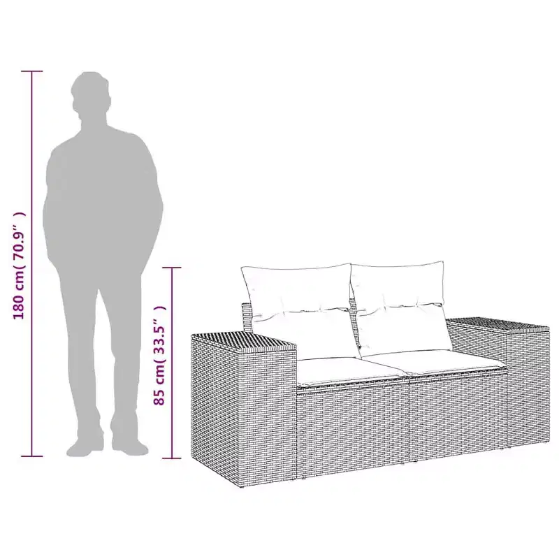 vidaXL Garden Sofa Beige Poly Rattan 2-Seater Adjustable Legs