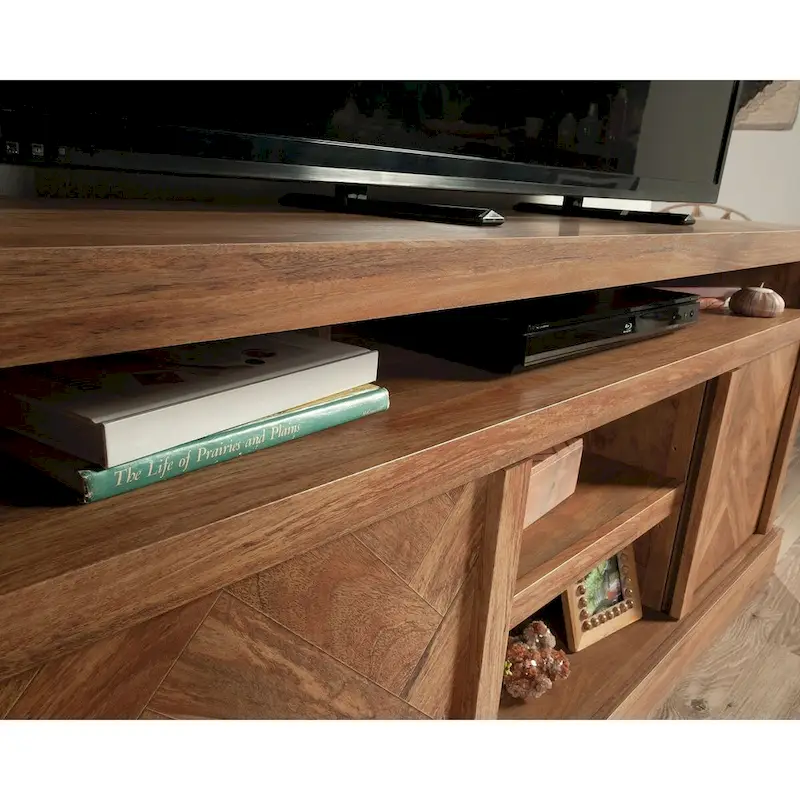 TV Credenza with Herringbone Doors & Adjustable Shelves – Mystic Oak / Sindoori Mango, Modern Style