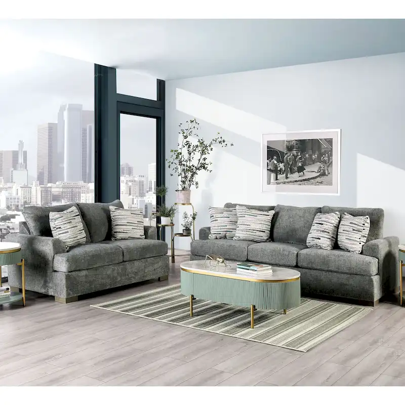 Transitional Fabric Upholstered Flared Arms 2-Piece Sofa Set