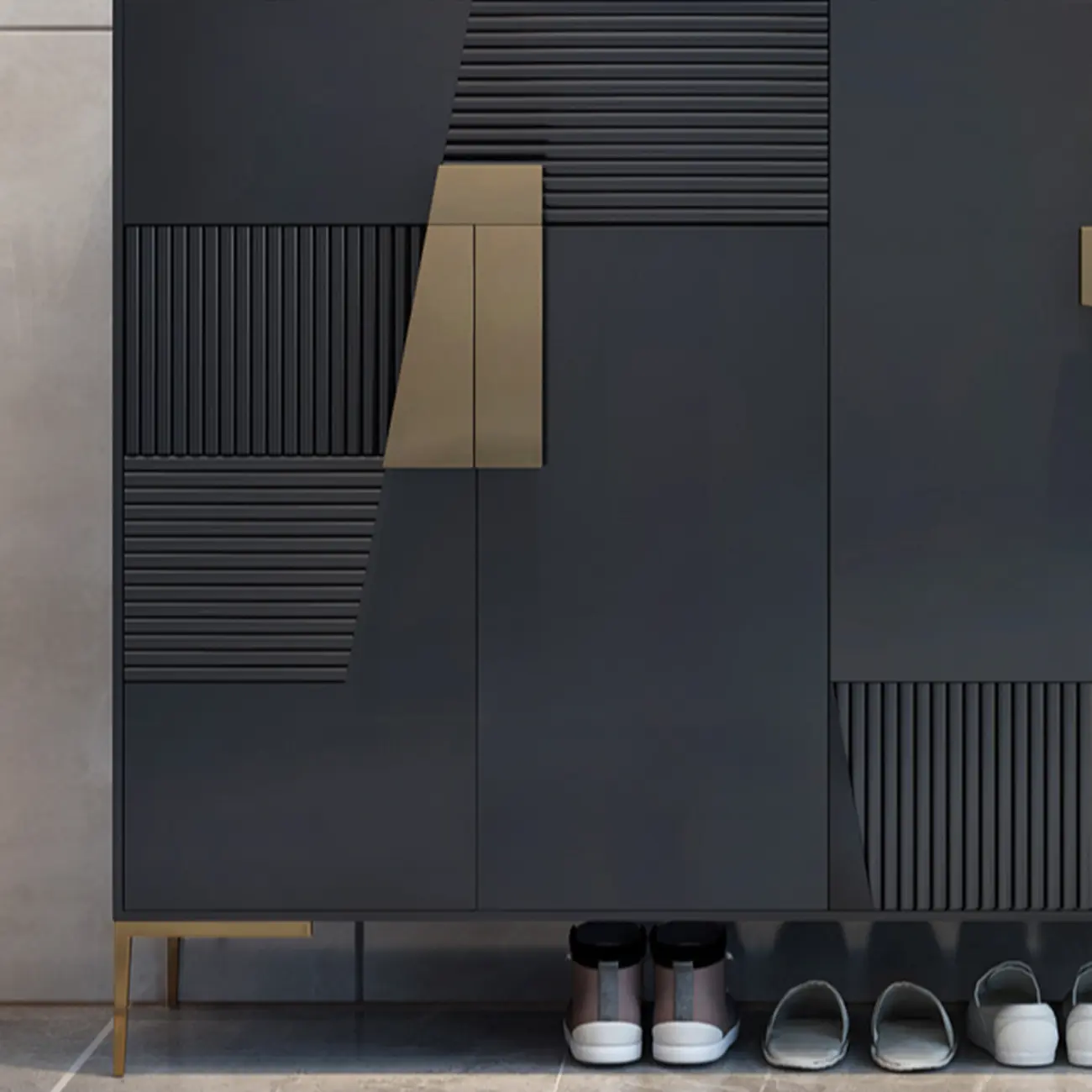 Elegant Fluted Entryway Shoe Cabinet with Drawer