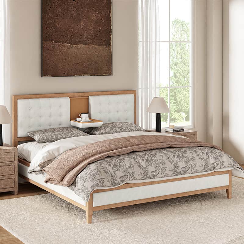 Upholstered Platform Bed with Flip-Down Headboard | Ivory | Queen / King | Sleeps 2