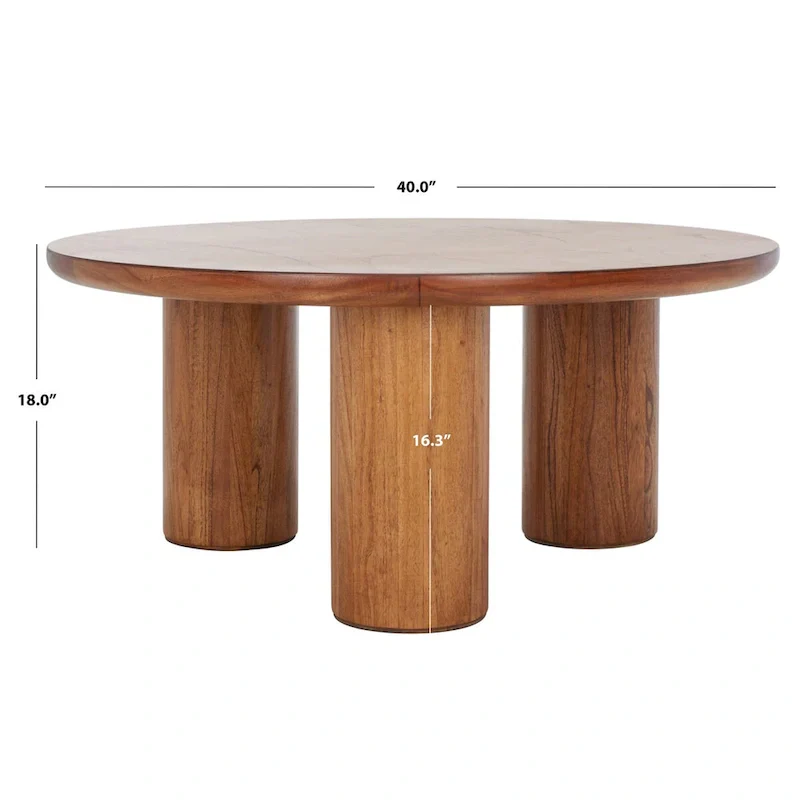 Natural Wood Round Coffee Table with Tripod Base
