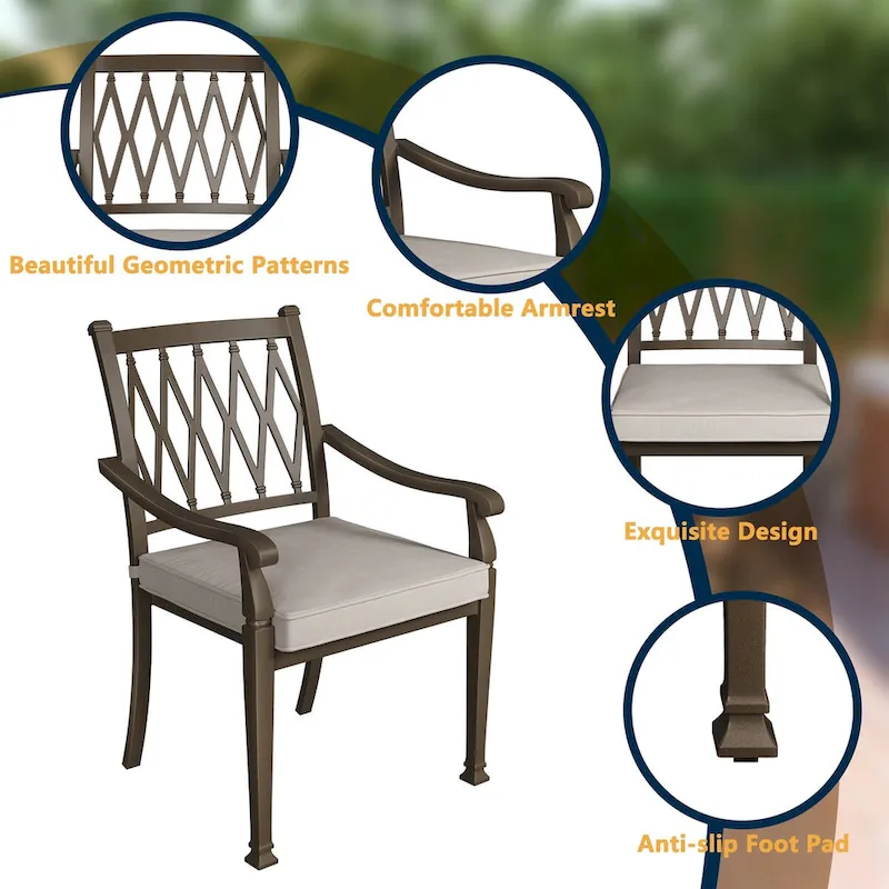 Patio Cast Aluminum Lattice Dining Chairs with Cushions (Set of 4)