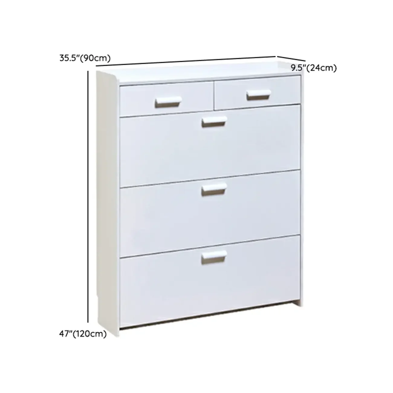 Narrow Wall-Mounted White Shoe Cabinet with Drawers