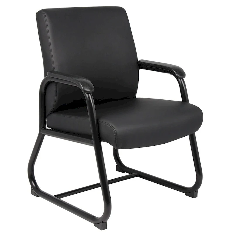 Black Antimicrobial Vinyl Guest Chair, Sled Base, Single Seat