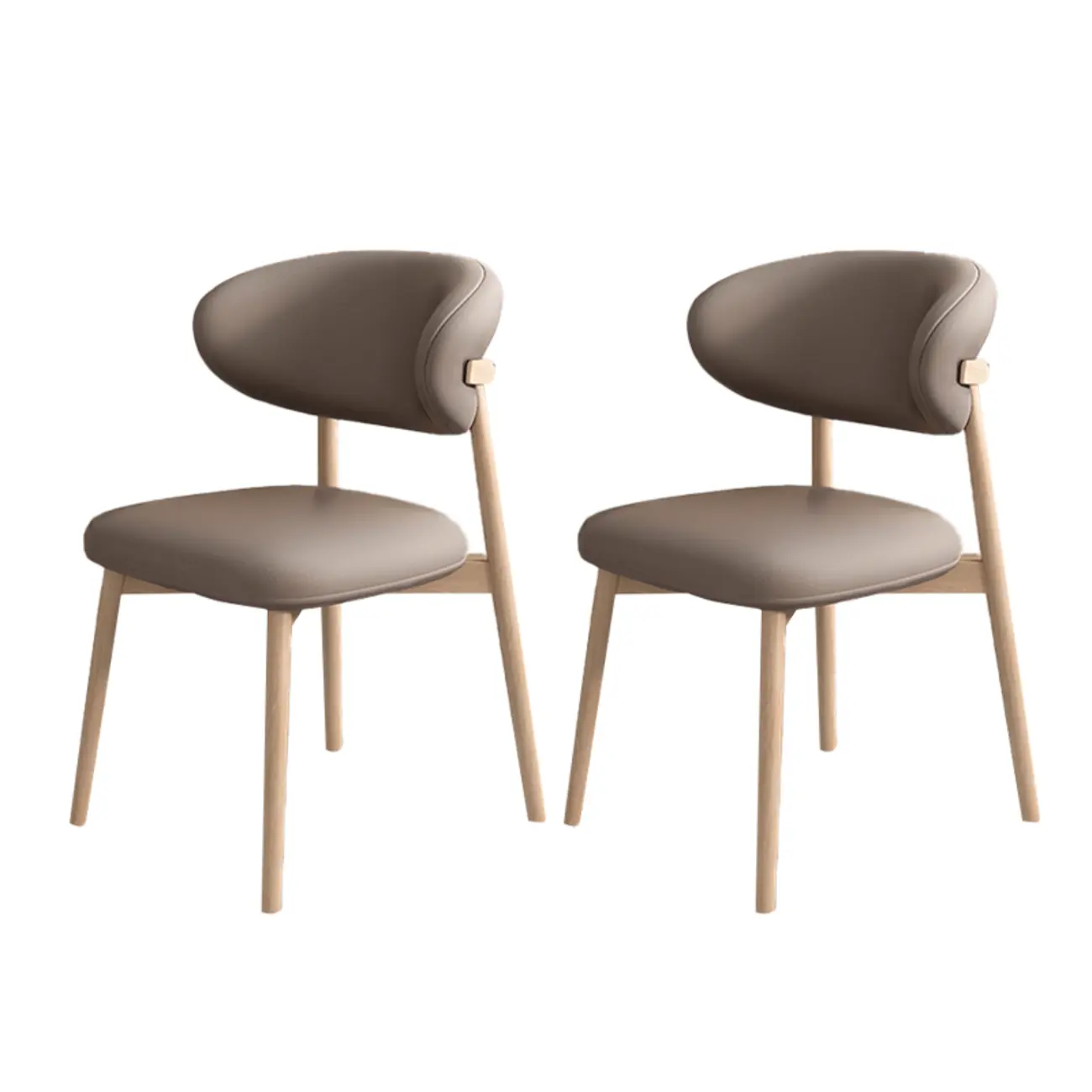 Modern Leather Wood Dining Chair Set of 2