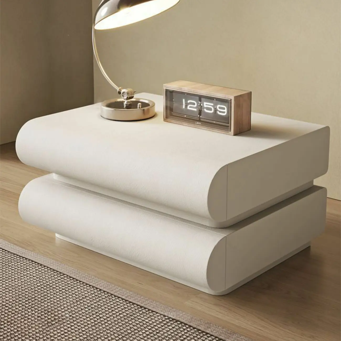 Modern White Pine Wood Leather 2-Drawer Nightstand