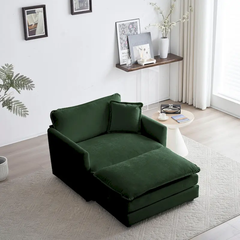 Green / Blue / Beige / White — Chenille Accent Chair with Ottoman, Seats 1