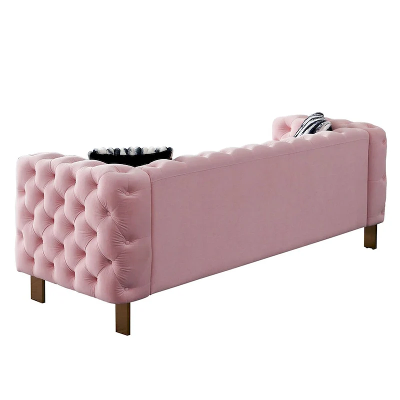 84.25 Luxurious Tufted Velvet Upholstered 3-Seater Sofa with Golden Metal Armrest Design and Buttoned Tufted Backrest