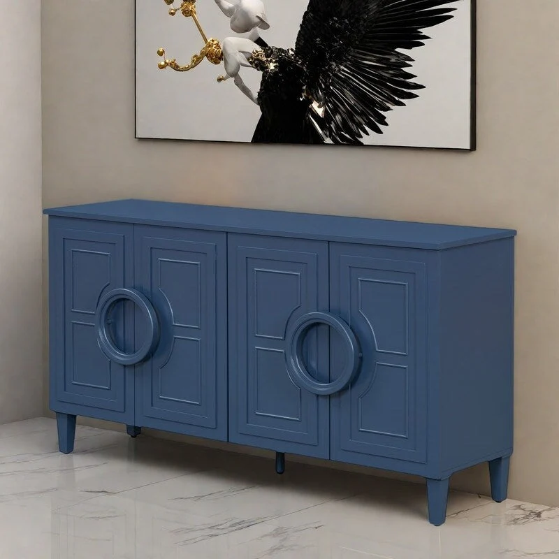 58.9 MDF Console Table With 4-Door And Round Ring Handles & 5-Leg Base