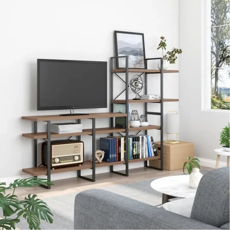 Lotus Entertainment TV Stand with 4-tier bookcasse up to 55 - 82.7*13.8*56.7 inches