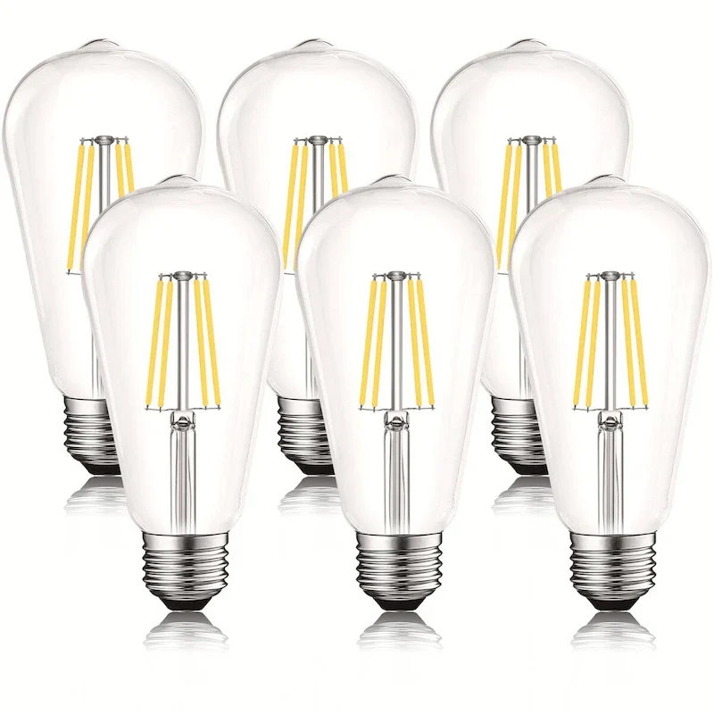 Luxrite LED Edison Bulbs 75W Equivalent ST19 ST58 4000K Cool White 800 Lumens Dimmable 8W Damp Rated UL E26 6 Pack