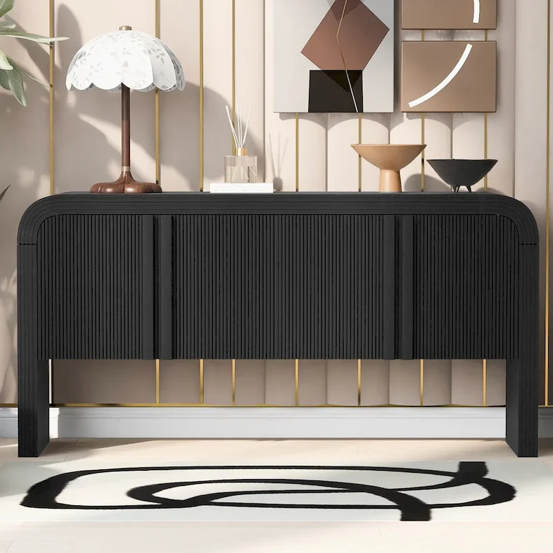Black / Navy Blue / White Striped 4-Door Storage Cabinet