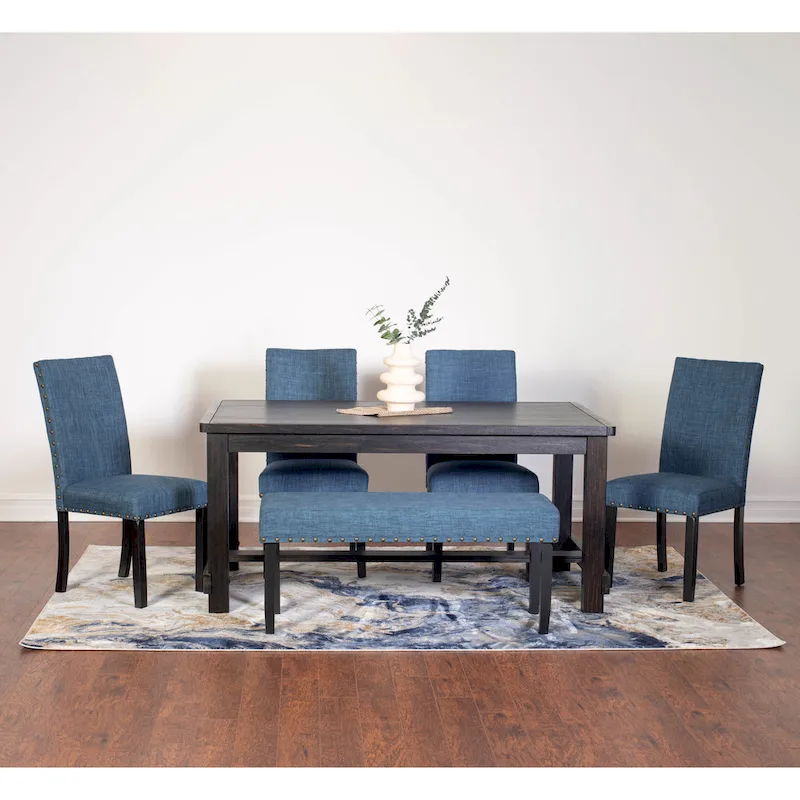 Roundhill Furniture Muzzi Contemporary 6-Piece Dining Set, Dining Table with 4 Stylish Chairs and a Bench