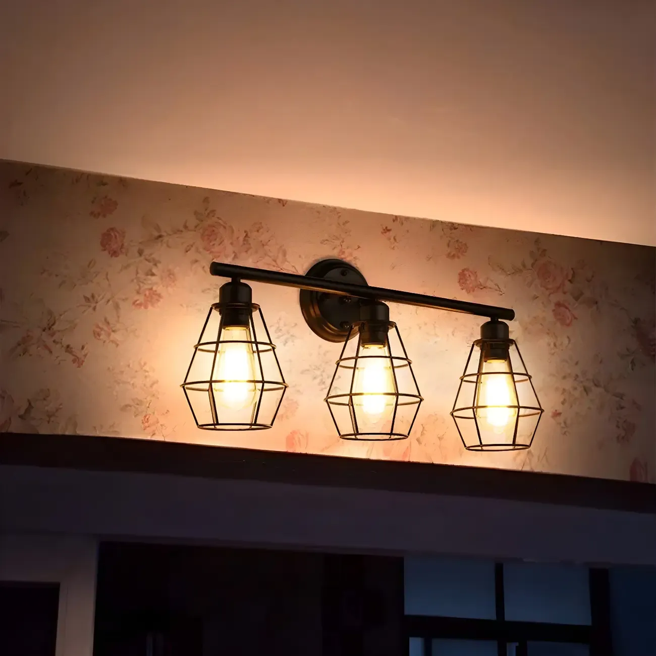 3-Light Industrial Metal Cage LED Vanity Light