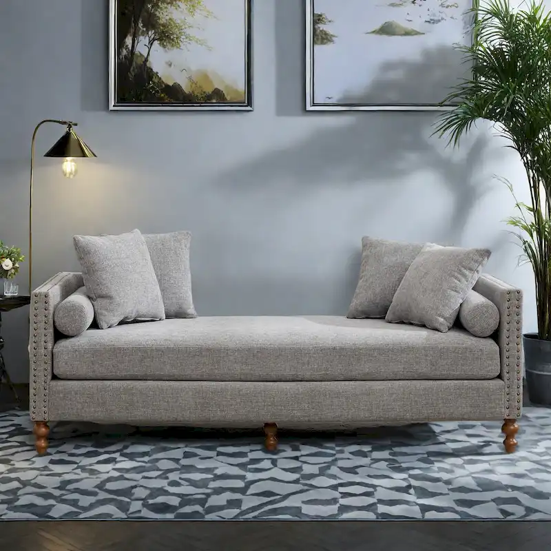 75.2 Chenille 3-Seater Sleeper Sofa with 4 Throw Pillows And 2 Bolsters