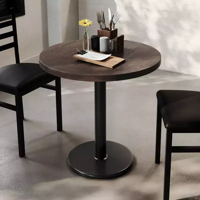 Flash Furniture Bennett Round Solid Wood Commercial Indoor Tabletop with 18 Round Dining Height Rust-Resistant Cast Iron Base