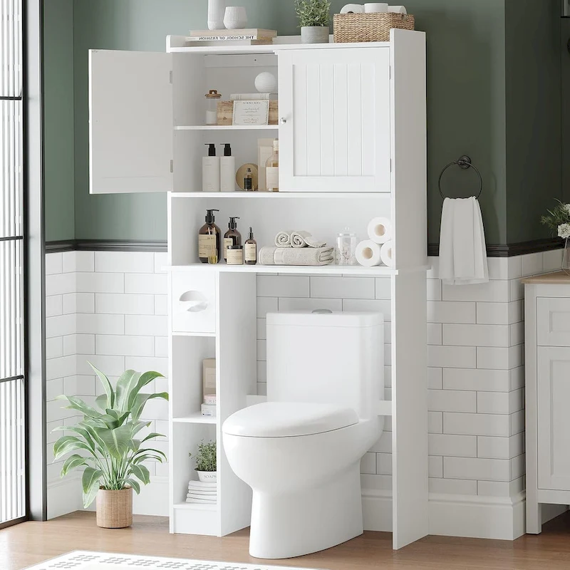 Over The Toilet Storage Cabinet With Barn Door, White Above Toilet Storage Cabinet