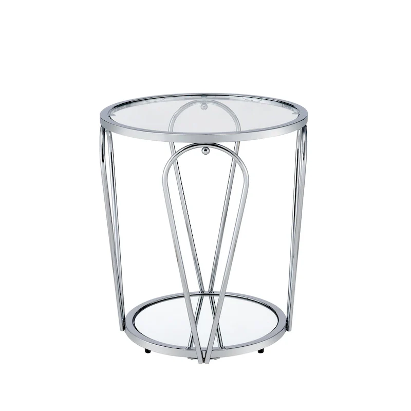 Glass Top Metal End Table with Mirror Shelf – Grey / Chrome