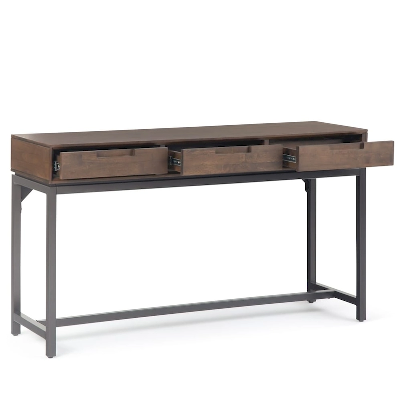 WYNDENHALL Devlin SOLID HARDWOOD and Metal 54 inch Wide Industrial Wide Console Table in Walnut Brown - 54 W x 16  D x 30  H