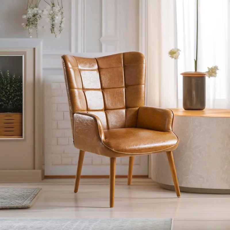 High-Back Tufted Accent Chair | Faux Leather Wingback | Solid Wood Frame | Ergonomic Armrests | 300 lbs Capacity | 37
