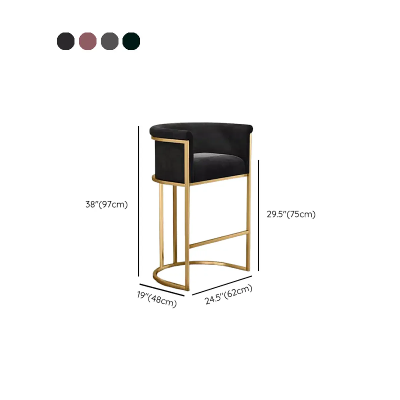 Glam Gold Sled Velvet Upholstered Bar Stool