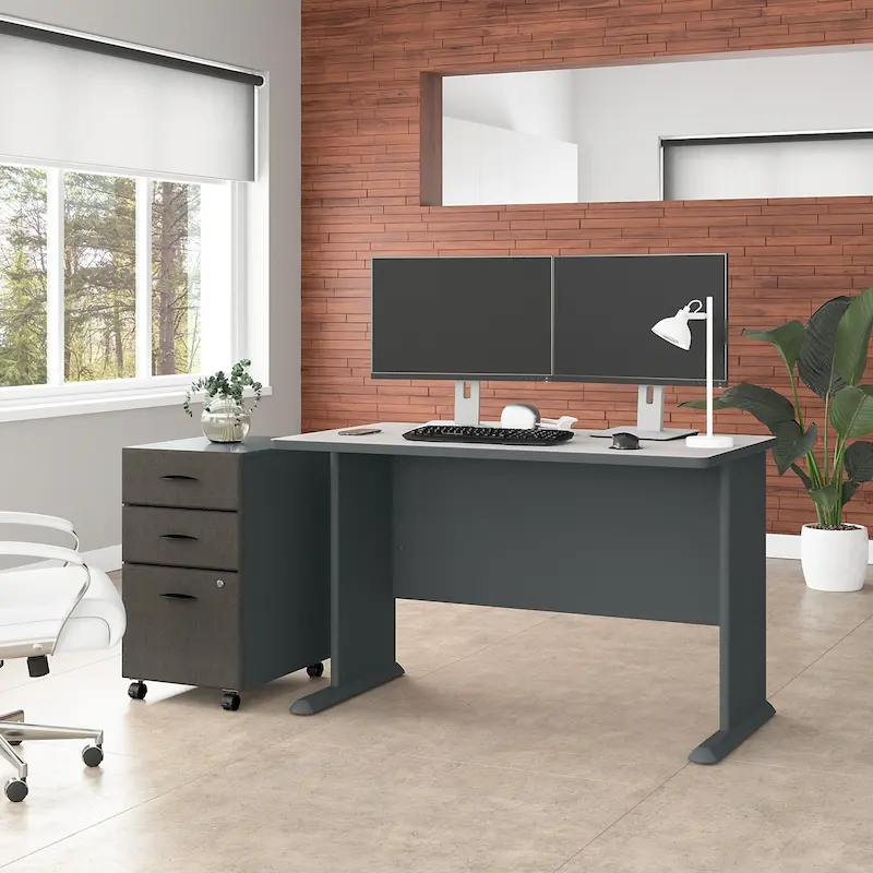 48W Office Desk with 3-Drawer Mobile File Cabinet