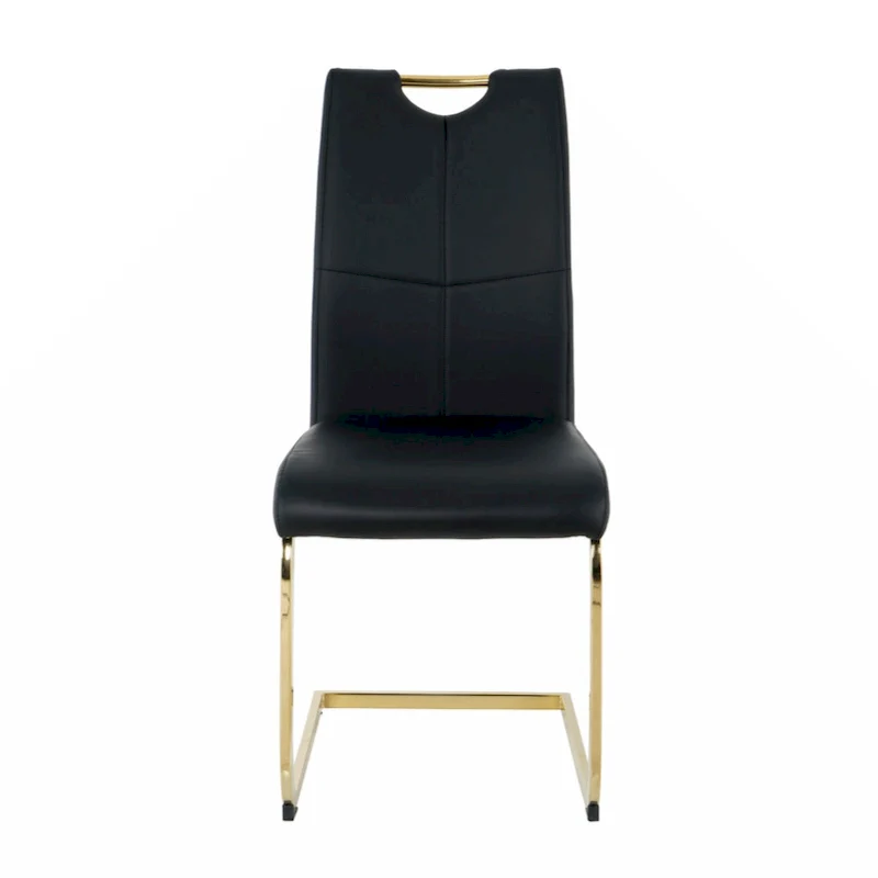 Modern Dining Chair with Gold Metal Legs Black Faux Leather Upholstered Cantilever Design 260 LBS Capacity Set of 2