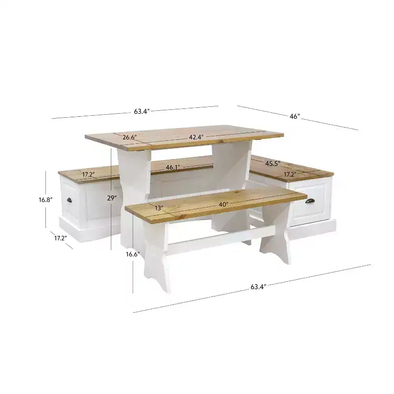 Linon Colby Backless Nook Dining Set White Honey
