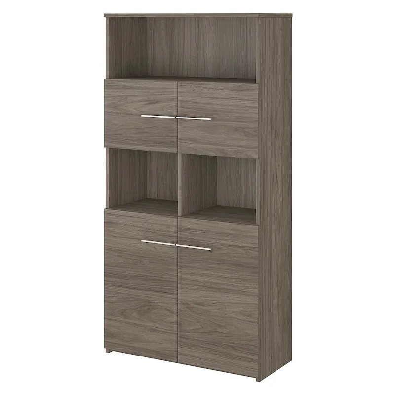 Espresso / Oak / Ash / Walnut Finish 5-Shelf 4-Door Bookcase, 1-Person