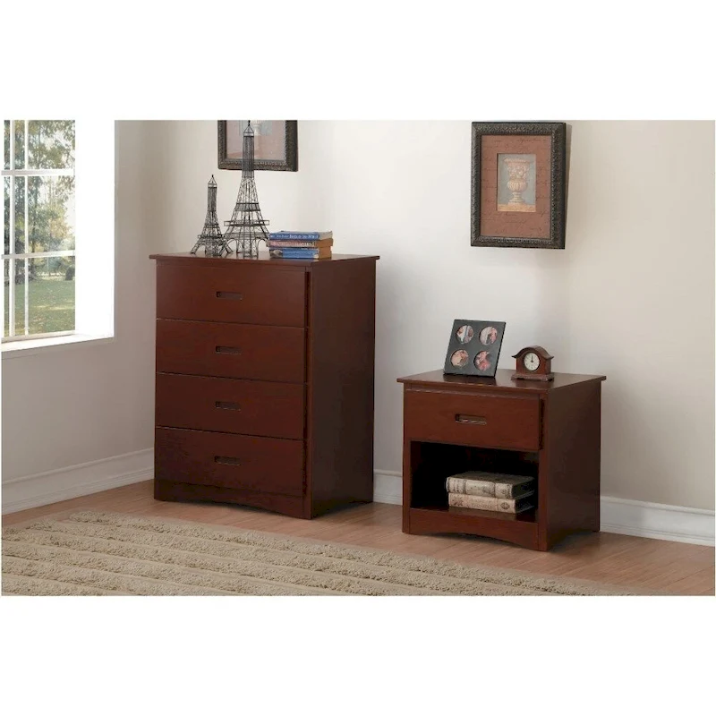 Wooden Chest With 4 Drawers, Dark Cherry Brown