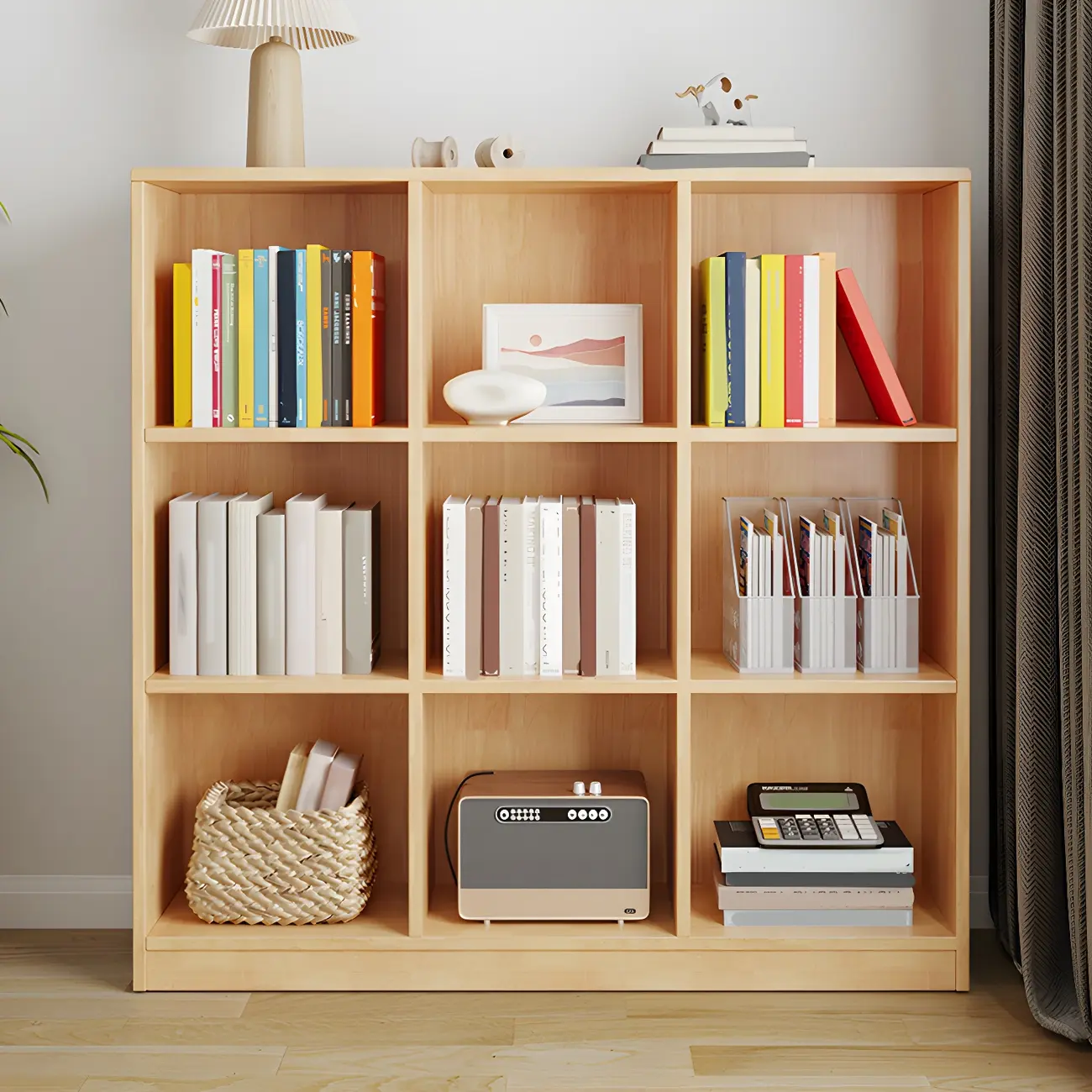 Modern Wooden Closed Back Bookcase with Shelves