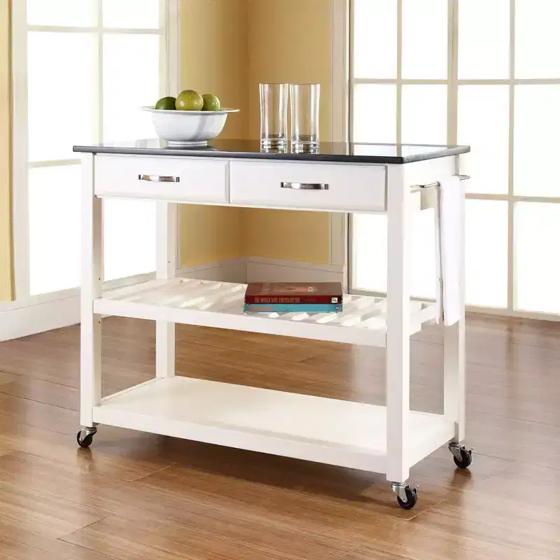 Granite Top Kitchen Prep Cart White/Black - Crosley