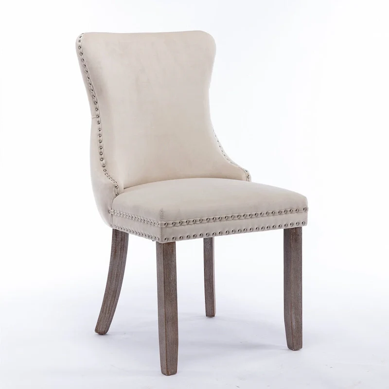 Velvet Upholstered Dining Chair with Wing Back Modern Kitchen Chair with Nailhead Trim Wood Frame Side Chair, Set of 2