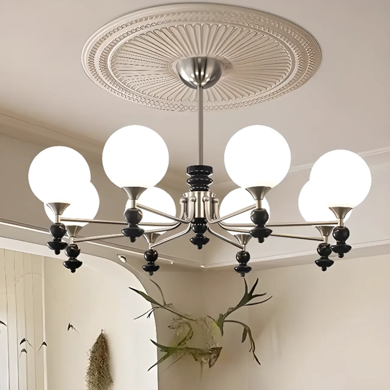 Modern Stylish Black Nickel Glass Globe Chandelier