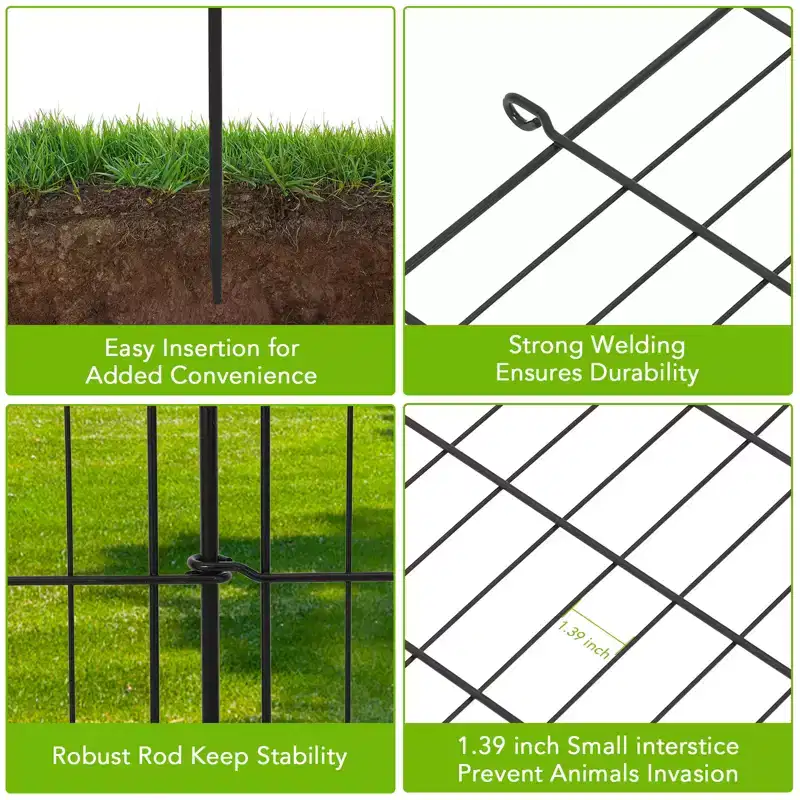 Decorative Garden Fence without door,10 Panels Decorative Fence for Outdoor,Yard, Patio, Animal Barrier Rustproof Metal Wire Panel, 29*30 in