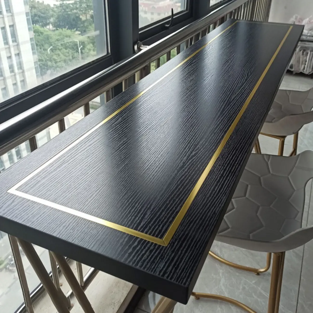 Glam Black Pine Wood Gold Iron Sled Bar Tables