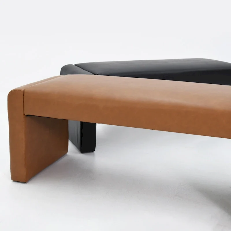 Tan Faux Leather Waterfall Bench - 47 Inch - Seats 2-3