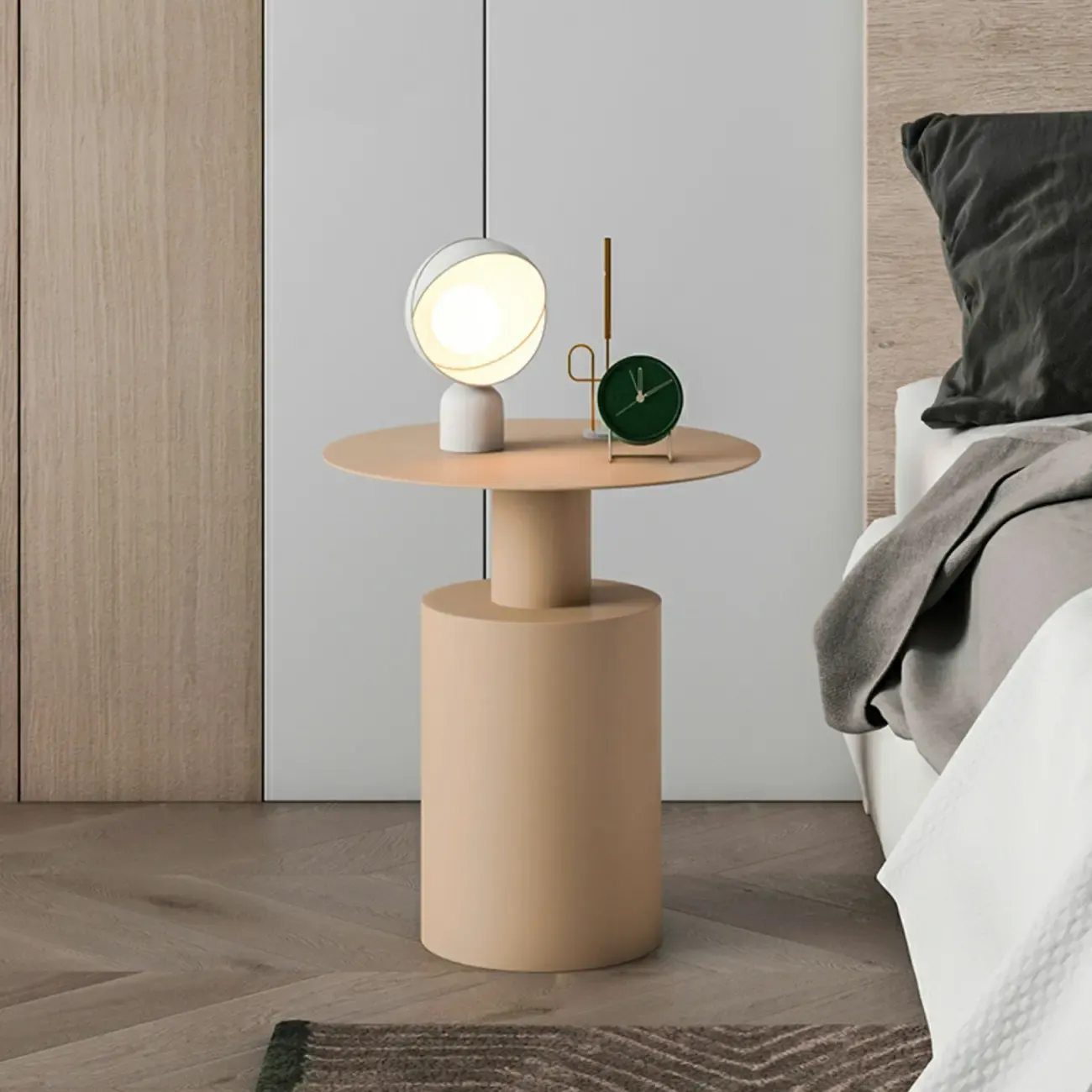 Modern Metal Round End Table with Geometric Shape for Bedroom
