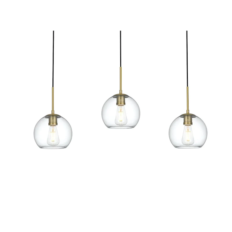 Clear Spherical Glass/ Metal 3-Light 36-inch Pendant