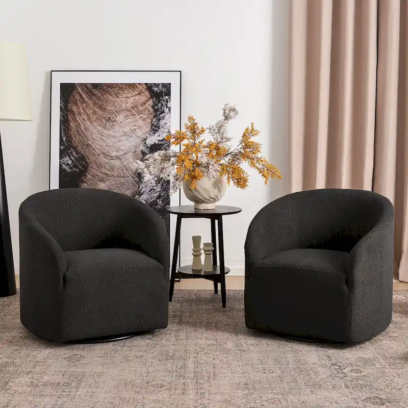 32W Boucle Upholstered Swivel Barrel Armchair (Set of 2)
