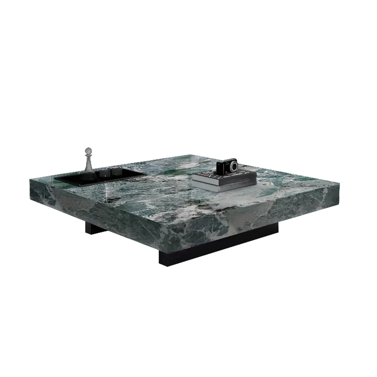 Modern Grey Square Coffee Table with Stainless Steel Base