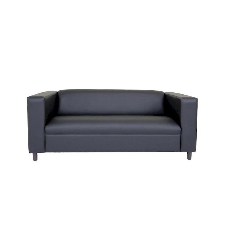 Mid-Century Modern 3-Seater Sofa, Faux Leather with Solid Wood Frame