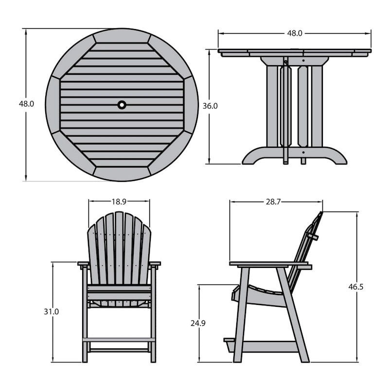 Highwood Commercial Grade 5-Piece Muskoka Adirondack 48 Counter Height Dining Set