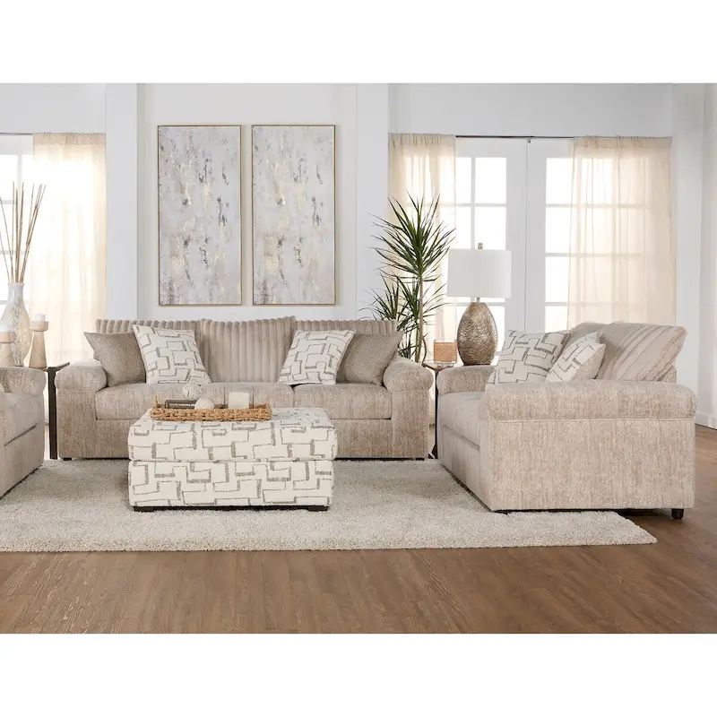 Wide Wale Corduroy Sofa, Loveseat & Ottoman 3-Piece Set – Parchment