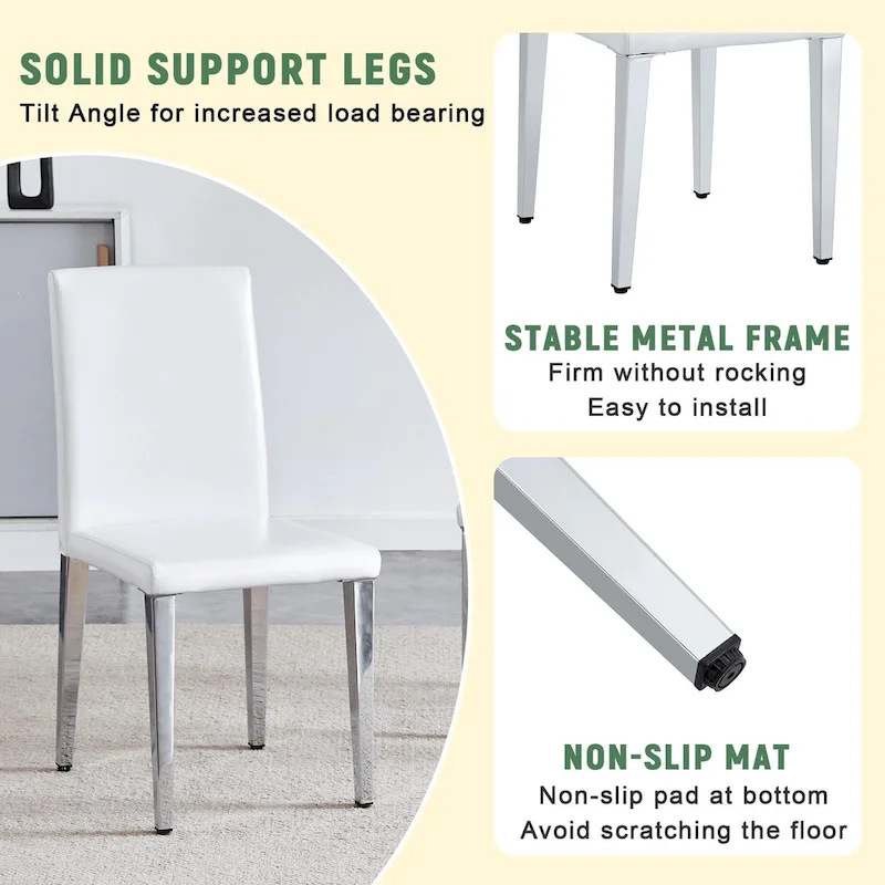 Dining Chairs Set of 4,Modern Kitchen & Dining Room Chairs,Faux Leather Cushion Seat Metal Legs