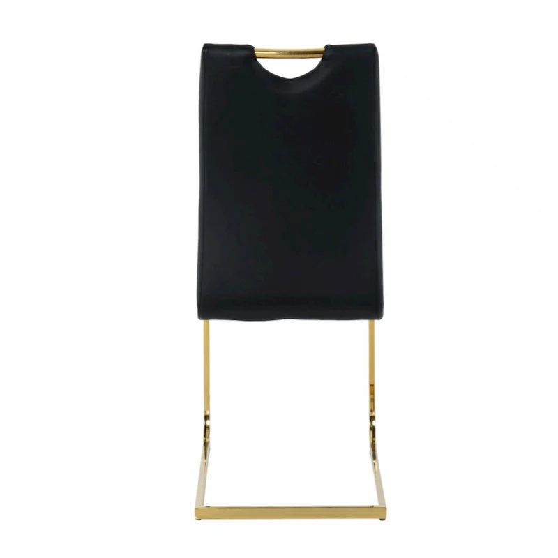 Modern Dining Chair with Gold Metal Legs Black Faux Leather Upholstered Cantilever Design 260 LBS Capacity Set of 2