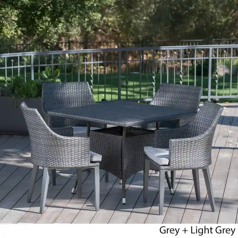 Hillhurst Outdoor 5-piece Square Wicker Dining Set with Cushions by Christopher Knight Home