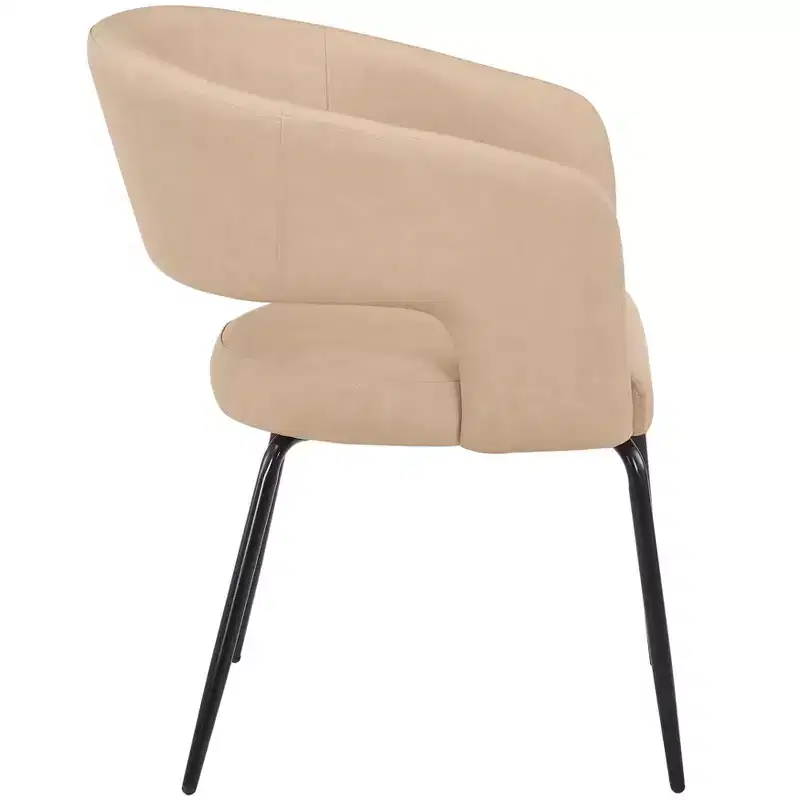 LeisureMod Dining Chair Upholstered in Velvet/Leather with Open Curved Backrest and Powder-Coated Iron Legs Gavin Collection Set of 2